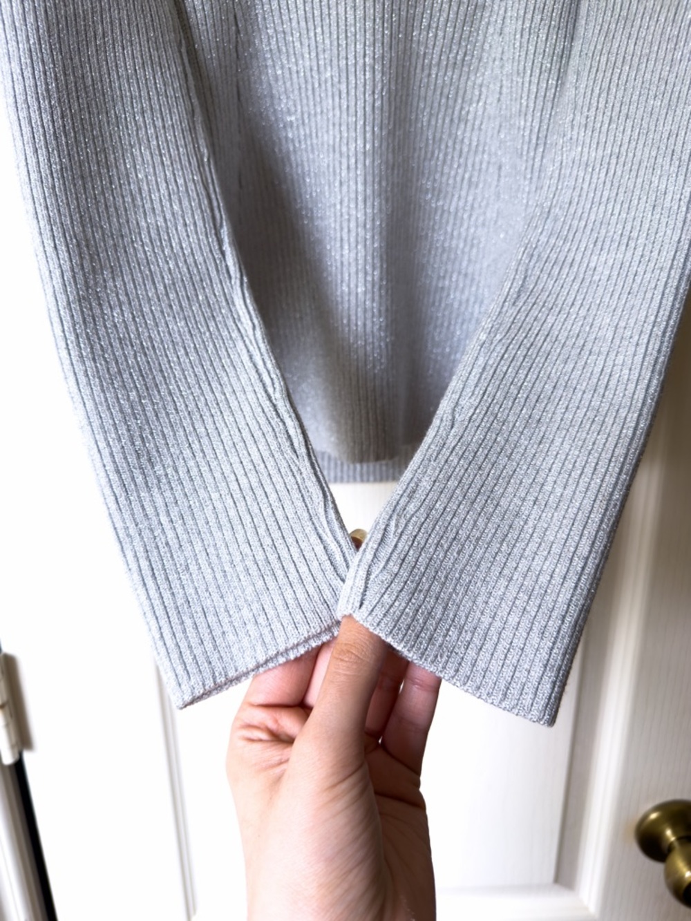 KHAITE Salma Off Shoulder Rib Knit Wool Top Long-Sleeve Chrome Medium NWT - Picture 4 of 10